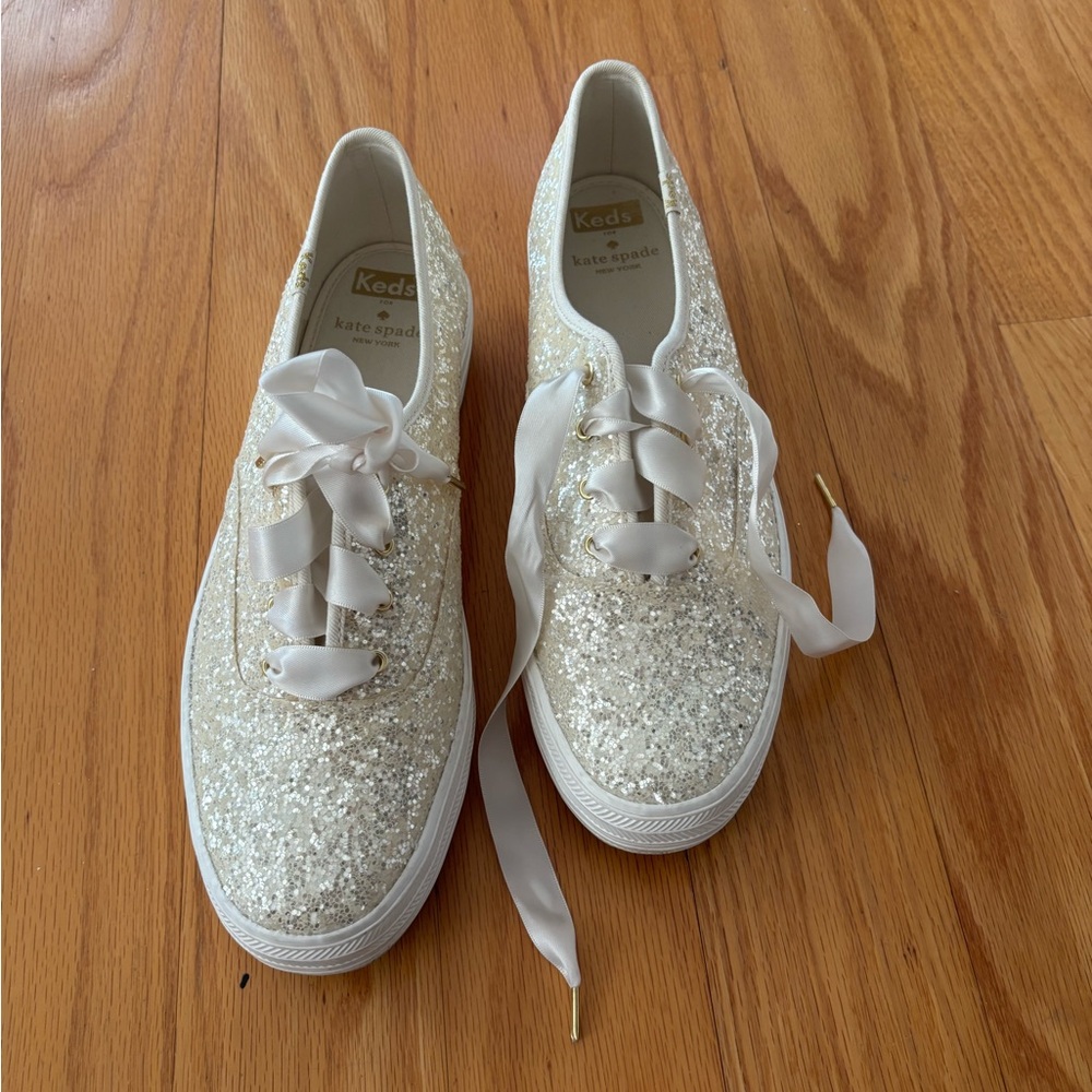 Kate Spade + Keds white glitter sneaker